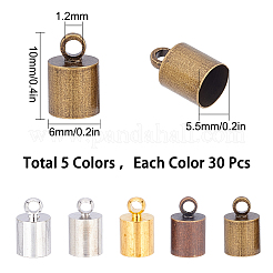 150本5色真鍮コードエンド  ミックスカラー  10x6mm  穴：1.2mm  内径：5.5mm  30個/カラー&nbsp;FIND-SC0002-83