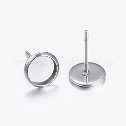 変色しにくい304ステンレススチールスタッドピアスセッティング  フラットラウンド  ステンレス鋼色  トレイ：6mm  8mm  ピン：0.8mm&nbsp;X-STAS-K131-A-01P