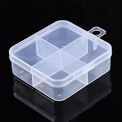 正方形ポリプロピレン（pp）ビーズ貯蔵容器  4コンパートメントオーガナイザーボックス  ヒンジ付き蓋付き  ジュエリー小物用  透明  7.3x6.9x2.4cm&nbsp;CON-N011-008