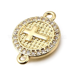 Religion Brass Micro Pave Clear Cubic Zirconia Connector Charms&nbsp;KK-G602-07G-01