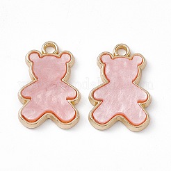 不透明樹脂ペンダント  クマのチャーム  ライトゴールドトーン合金のパーツと  ピンク  20.5x14x2.5mm  穴：2mm&nbsp;PALLOY-P287-07LG-03