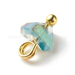 電気メッキガラスチャーム  真鍮ボールヘッドピン付き  三角形  アクアマリン  8x6x4.5mm  穴：1.8mm&nbsp;PALLOY-JF00821-06