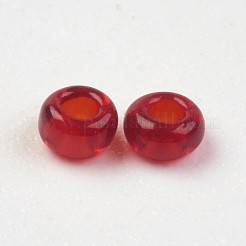 Fgb 12/0グレードA透明色丸型ガラスシードビーズ  レッド  2x1.5mm  穴：0.5mm  約5000個/50g&nbsp;X-SEED-A022-F12-8