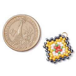 シードビーズ ビーズチャーム  304ステンレススチール製ジャンプリング付き  菱形ペンダント  ゴールド  23.5x21.5x2mm  穴：2.5mm&nbsp;PALLOY-MZ00324-05