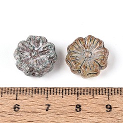 ピカソのベーキングペイントと金属で編まれたガラスビーズ  花  士官候補生ブルー  13.5~14x14.5x7~7.5mm  穴：1~1.2mm&nbsp;DGLA-T004-75M