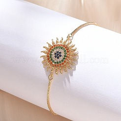 Sun Brass Micro Pave Cubic Zirconia Link Slider Bracelets&nbsp;KK-R217-49G-01