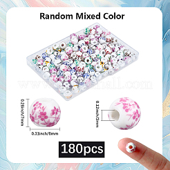 花柄プリントの磁器ビーズ 180個  花柄の丸いセラミックビーズ  ミックスカラー  8x7mm  穴：3mm&nbsp;PORC-LT0001-09