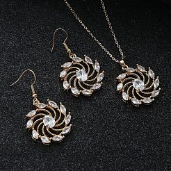 フラワー真鍮マイクロパヴェクリアキュービックジルコニアペンダントネックレス＆ダングルイヤリングセット  ゴールドカラー  400ミリ＆26mm&nbsp;WG2DD79-03