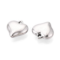 304ステンレスペンダント  ハートチャーム  ステンレス鋼色  12x11.5x3.5mm  穴：1mm&nbsp;STAS-T075-26P