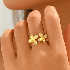 Brass Micro Pave Cubic Zirconia Cuff Open Rings for Women&nbsp;XP7869