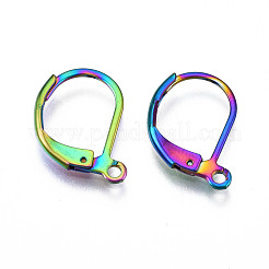 304ステンレススチールフレンチフックピアス金具  耳ワイヤー  カドミウムフリー＆ニッケルフリー＆鉛フリー  虹色  16x10.5mm  穴：1.5mm  ピン：0.7mm&nbsp;X-STAS-N092-105-NR