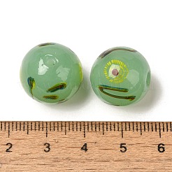 手作りランプワークビーズ  模造ヒスイビーズ  ラウンド  ダークシーグリーン  15.5~16mm  穴：3mm&nbsp;LAMP-C016-04E-05