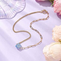 Electroplated Natural Quartz Hexagon Prism Pendant Necklaces&nbsp;NJEW-JN04996-02