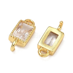 Brass Pave Cubic Zirconia Rectangle Connector Charms&nbsp;KK-P348-10G-03