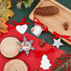 8セット8スタイルのクリスマステーマ昇華ブランク合金ペンダントデコレーション  合金ブランク写真写真ペンダント  コード付き  ベル/ハート/ツリー  混合模様  39~187x42~62x2.5~6mm  穴：3~6x3~3.5mm  内径：31~54x19.5~42.5mm  1セット/スタイル&nbsp;DIY-FH0005-64