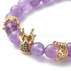 Natural Amethyst Round Beads Stretch Bracelets&nbsp;BJEW-JB06606-03