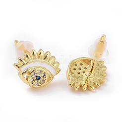 Cubic Zirconia Evil Eye Stud Earrings with Enamel&nbsp;KK-E033-01G-06