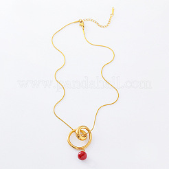 3Pcs European Stainless Steel Geometric Double Circle Pendant with Red Round Pendant Necklaces for Women&nbsp;YZ8230