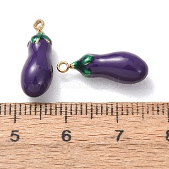 304ステンレスペンダント  紫色のエナメル  ナスチャーム  ゴールドカラー  18x6mm  穴：1.4mm&nbsp;SA-D002-11A-G