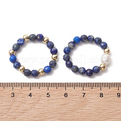 15色の天然宝石と養殖淡水真珠を使用したカフリング 5個  真鍮のビーズで  ストレッチリング  18mm  3個/スタイル&nbsp;RJEW-JR01024