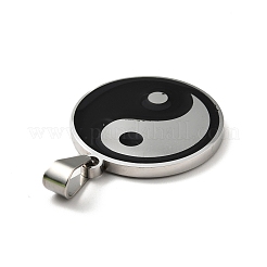 304ステンレススチールエナメルペンダント  陰陽とフラットラウンド  ステンレス鋼色  30x27x2mm  穴：9x4mm&nbsp;STAS-E058-08P