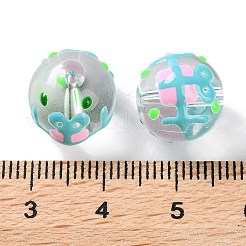 ガラスビーズ連売り  手描きのビーズ  エナメル  ラウンド  淡いターコイズ  12x14x12mm  穴：1.3mm  約30個/連  13.78インチ（35cm）&nbsp;GLAA-L047-01