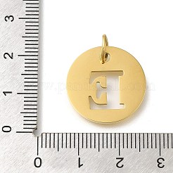 イオンプレーティング（IP）304ステンレスペンダント  丸カン付き  レーザー切断  レターチャーム付きフラットラウンド  18KGP本金メッキ  文字e  20x1mm  穴：4.5mm&nbsp;STAS-M074-01G-E