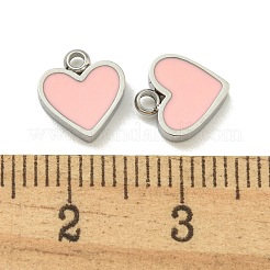 304ステンレススチールチャーム  エナメル  ハートチャーム  ピンク  9x8x2mm  穴：1.4mm&nbsp;STAS-L022-429P-02