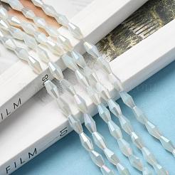 模造オパライトガラスビーズ  多面カット  双円錐形  ABカラーメッキ  紺碧  8x4mm  穴：0.8mm  約70個/連  22.99''（58.4センチメートル）&nbsp;GLAA-P001-06A-01