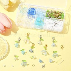 キットを作るDIYジュエリーセット  アクリルビーズ、ビーズキャップ、チャームを含む  304ステンレススチールオープン丸カン  真鍮のピン  合金製カニカン  ブルー  11.5x10.5x8.5mm  穴：1.4mm  6個/カラー&nbsp;DIY-FS0008-96A