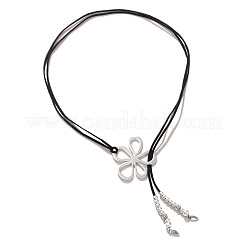 Flower Hollow Flower Bohemian Style Alloy Pendant Black Faux Suede Cord Lariat Necklaces for Women&nbsp;FS-WG7C28D-01