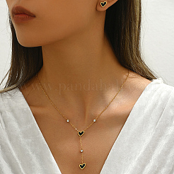 201 Stainless Steel Rhinestones Lariat Necklace & Stud Earring Set&nbsp;BF5135