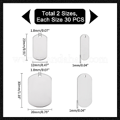 30セット201ステンレス鋼スタンプブランクタグペンダント  レーザー切断  長方形のチャーム  ステンレス鋼色  30x20x1mm  穴：1.8mm  2個/セット&nbsp;STAS-UN0060-51