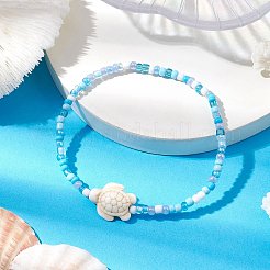 Glass with Dyed Synthetic Turquoise Beaded Stretch Bracelets&nbsp;BJEW-JB11031-01