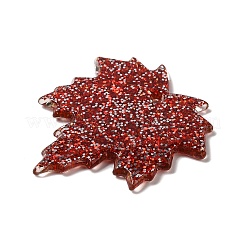 アクリルパーツ  グリッターパウダー付き  メープル リーフ チャーム  暗赤色  37x33.5x2mm  穴：1.6mm&nbsp;OACR-G025-01A
