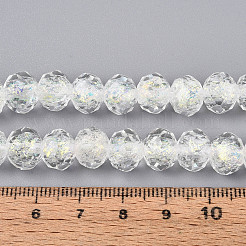 手作りのホイルランプワークビーズ連売り  ロンデル  多面カット  透明  7~8x9.5~10mm  穴：1.2~2mm  約40個/連  12.20~12.60''（31~32センチメートル）&nbsp;FOIL-T008-09F