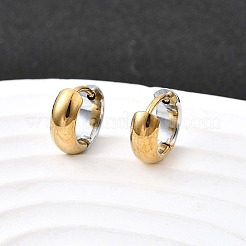 304ステンレススチールフープピアス  ツートンリング  ゴールデン·ステンレス鋼色  11x4mm&nbsp;EJEW-Z123-01A-GP