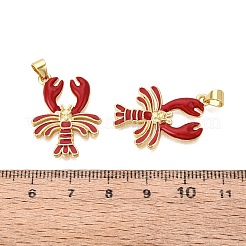 真鍮製エナメルペンダント  エビチャーム  ゴールドカラー  ファイヤーブリック  25.5x18.5~19x3mm  穴：5x3.5mm&nbsp;KK-Q077-10G-03