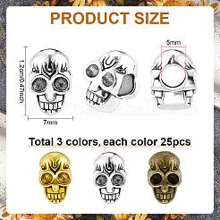 75 個 3 色のアクリルヨーロッパビーズ  大穴ビーズ  スカル  ミックスカラー  12x7mm  穴：5mm  25個/カラー&nbsp;FIND-PH0038-23