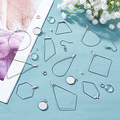 DIYイヤリング作成キット  304ステンレススチールペンダント、ピアスフック、ペンダントカボションセッティング、丸カンを含む  ガラスのカボションとプラスチックのイヤーナット  ステンレス鋼色  330個/箱&nbsp;DIY-DC0001-03