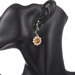 Flower 304 Stainless Steel Cubic Zirconia Dangle Stud Earrings&nbsp;EJEW-TA00800-01
