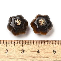 天然タイガーアイのパンプキンチャームとゴールドトーンの真鍮ベイル  14x14mm  穴：1.6mm&nbsp;G-C158-06G-01