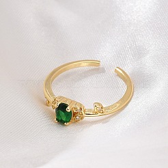 ラックメッキ真鍮マイクロパヴェキュービックジルコニアオープンカフ指輪女性用  カドミウムフリー＆鉛フリー  長持ちメッキ  オーバル  18KGP本金メッキ  オーバル：6x9mm&nbsp;RJEW-M028-104G