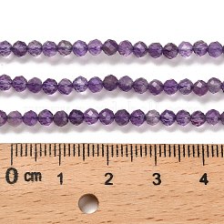 天然石アメジストビーズ連売り  多面カット  ラウンド  3mm  穴：0.7mm  約124個/連  15.55''（39.5センチメートル）&nbsp;X-G-K373-B03-03