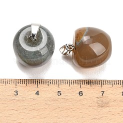 教師の日 天然瑪瑙ペンダント  304ステンレススチール製のスナップ式留め具が付いたリンゴのチャーム  ステンレス鋼色  グレー  20x20mm  穴：7x4.5mm&nbsp;GG-K002-14E