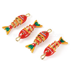 ラックメッキ真鍮チャーム  キュービックジルコニアエナメル  魚のチャーム  長持ちメッキ  鉛フリー＆カドミウムフリー  18KGP本金メッキ  レッド  26.5x8x6mm  穴：2.5x1.5mm  4pc&nbsp;KK-TA0008-56B-01