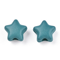 スプレープリントアクリルビーズ  スター  ダークターコイズ  8.5x9.5x5mm  穴：2mm  約2050個/500g&nbsp;MACR-S373-45-O08