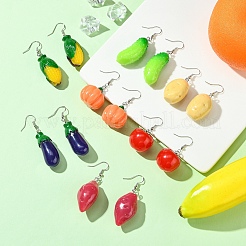 7ペア7スタイルの真鍮ダングルイヤリング  女性用樹脂野菜イヤリング  ミックスカラー  39~57mm  1ペア/スタイル&nbsp;EJEW-FS00035