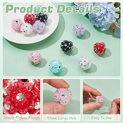 12個6色手作りポリマークレイビーズ  ラインストーン付き  花の丸  ミックスカラー  19x17.5mm  穴：3mm  2個/カラー&nbsp;CLAY-PH0002-10