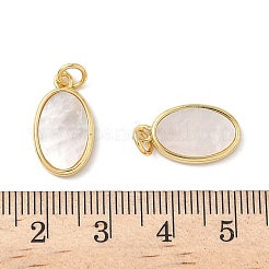 真鍮パヴェ天然シェルペンダント  丸カン付き  18KGP本金メッキ  鉛フリー＆カドミウムフリー  長持ちメッキ  ラックめっき  貝殻色  オーバル  17.5x10x2mm  穴：3mm&nbsp;KK-L239-049G-02